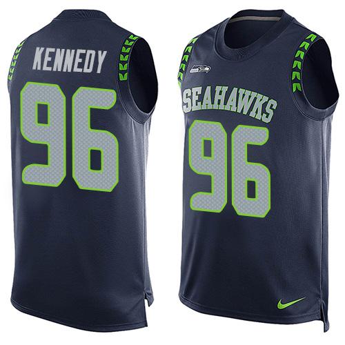 Nike Seahawks #96 Cortez Kennedy Steel Blue Team Color Men's Stitched NFL Limited Tank Top Jersey - Click Image to Close